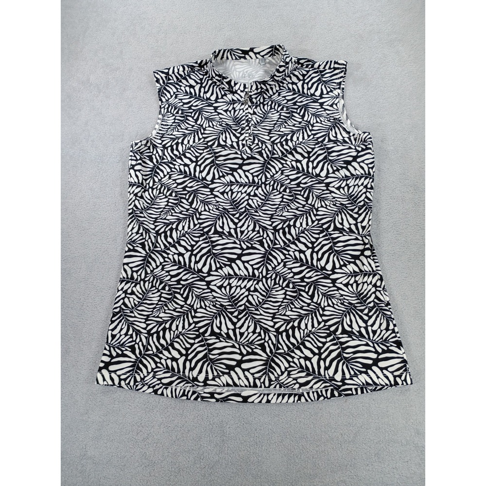 Nivo Womens Golf Top Black White Leaf Print Small Sleeveless Quarter Zip